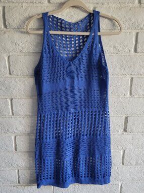 Blue Swim Coverup Open Knit Dress Sz Sm